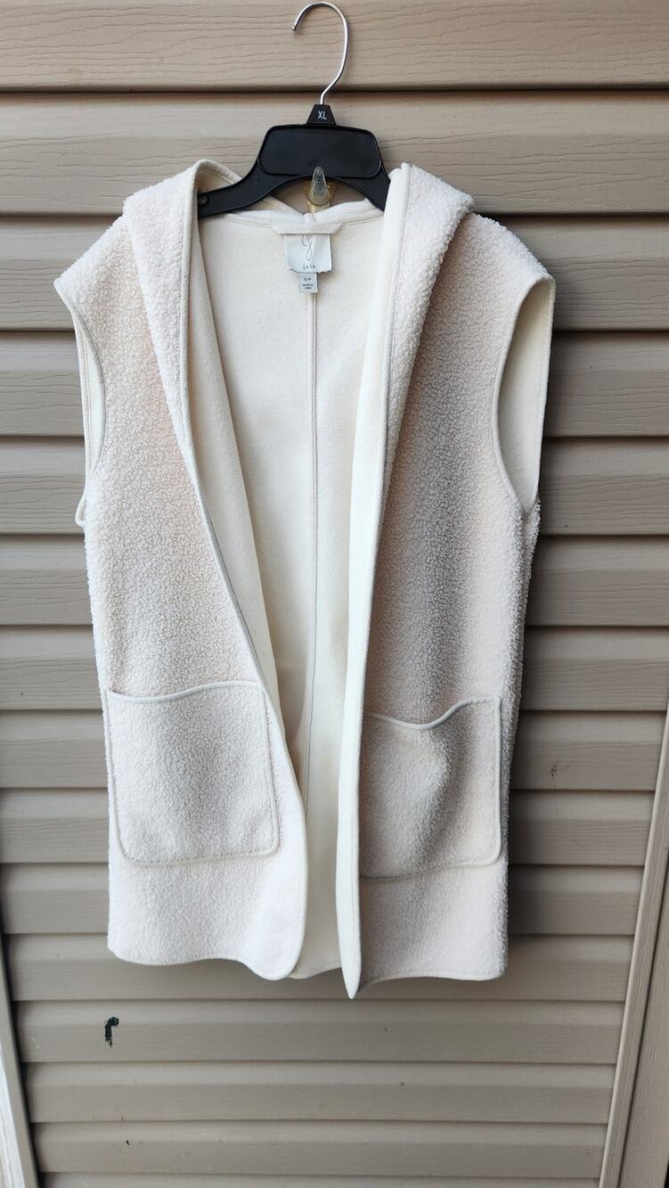 Joie Cream Fleece Sherpa Hooded Vest Open Front Longline Small Boho Cozy cream